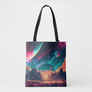 Buitenaardse planeet landschapsachtergrond tote bag