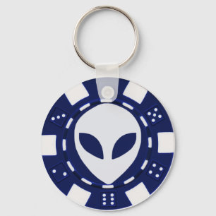 buitenaardse pokerchip blauw sleutelhanger