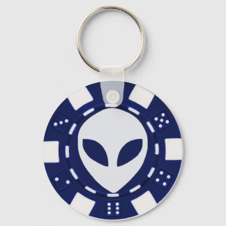 buitenaardse pokerchip blauw sleutelhanger