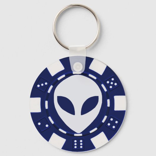 buitenaardse pokerchip blauw sleutelhanger (Voorkant)