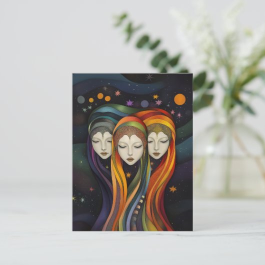 Buitenaardse Ruimte Meisjes Regenboog Licht Wezens Briefkaart (Staand voorkant)