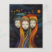 Buitenaardse Ruimte Meisjes Regenboog Licht Wezens Briefkaart (Voorkant)