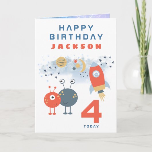 Buitenaardse ruimteschip Leeftijd 4 Verjaardag Rui Kaart (Voorkant)