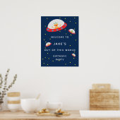 Buitenaardse ruimteschip verjaardagsfeest poster w (Keuken)