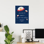 Buitenaardse ruimteschip verjaardagsfeest poster w (Thuiskantoor)