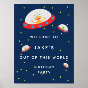 Buitenaardse ruimteschip verjaardagsfeest poster w