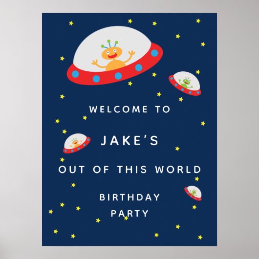 Buitenaardse ruimteschip verjaardagsfeest poster w (Voorkant)