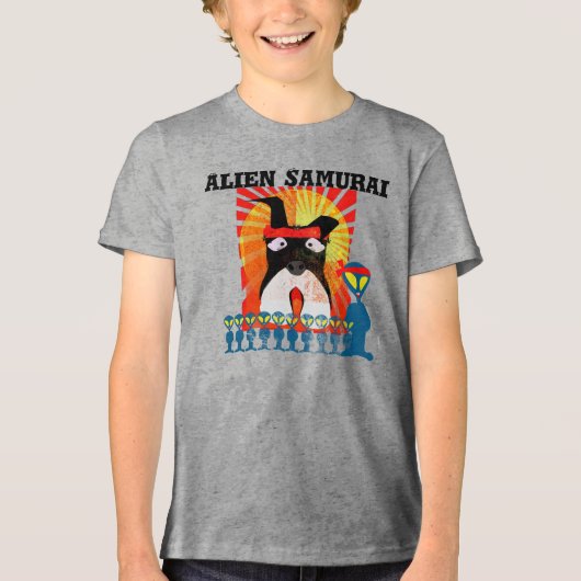Buitenaardse Samurai met zijn Samurai-terriërhond Tri-Blend Shirt (Voorkant)