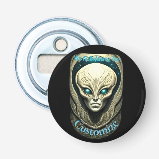 Buitenaardse schedel Hoofd Thunder_Cove Button Flesopener (Voorkant)