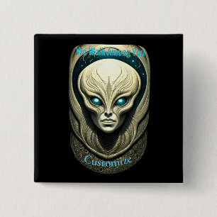 Buitenaardse schedel Hoofd Thunder_Cove Vierkante Button 5,1 Cm