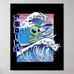Buitenaardse Surf Cartoon Surfen Strand Zee Oceaan Poster