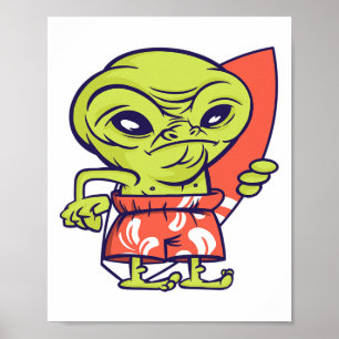 Buitenaardse Surfer Surfen Surfplank Buitenaards W Poster
