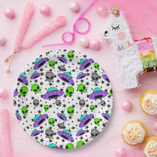 Buitenaardse ufo en sterpatroon papieren bordje (Feest)