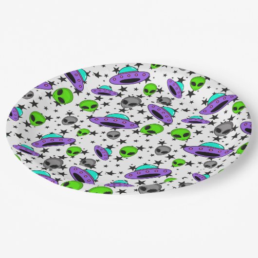 Buitenaardse ufo en sterpatroon papieren bordje (Gekanteld)