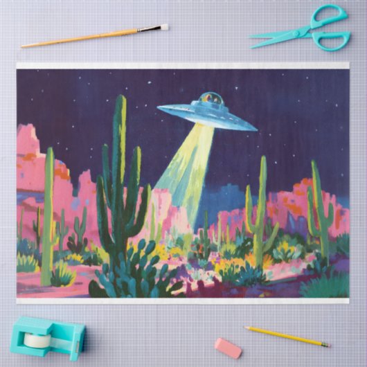 Buitenaardse UFO in de woestijn Decoupage Tissuepapier (Craft)