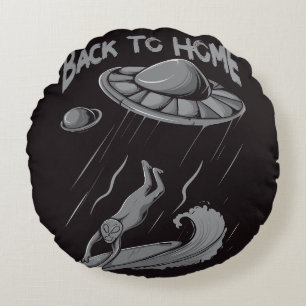 buitenaardse ufo surfen illustratie met terug naar rond kussen