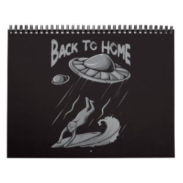 buitenaardse ufo surfs illustratie met terug naar kalender