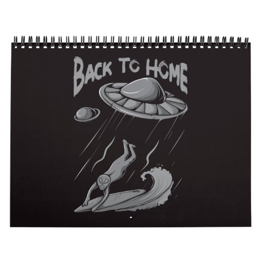 buitenaardse ufo surfs illustratie met terug naar kalender (Hoes)