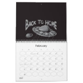 buitenaardse ufo surfs illustratie met terug naar kalender (Feb 2027)