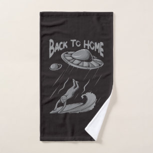 buitenaardse ufo surfsessie illustratie met terug bad handdoek