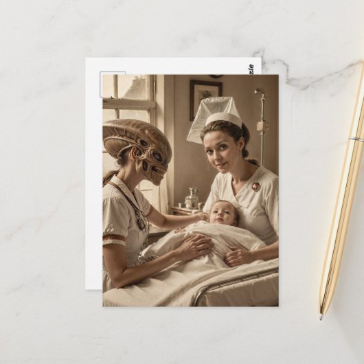 buitenaardse verpleegster briefkaart (Voorkant / Achterkant in situ)