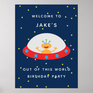 Buitenaardse verwelkomingsbord voor verjaardag bui poster