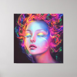 Buitenaardse vrouw met kosmisch haar canvas afdruk