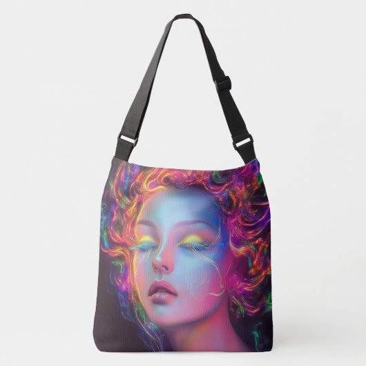 Buitenaardse vrouw met kosmisch haar crossbody tas (Voorkant)