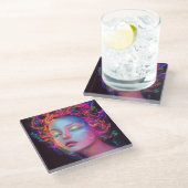 Buitenaardse vrouw met kosmisch haar glazen onderzetter (Schuin)