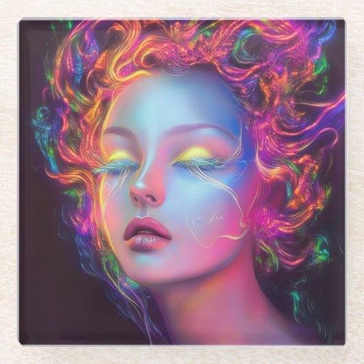 Buitenaardse vrouw met kosmisch haar glazen onderzetter (Voorkant)