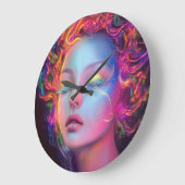 Buitenaardse vrouw met kosmisch haar grote klok (Hoek)