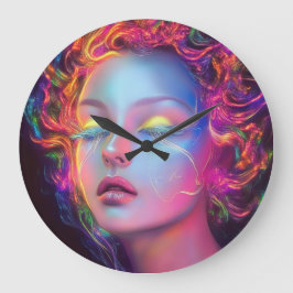 Buitenaardse vrouw met kosmisch haar grote klok