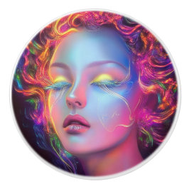 Buitenaardse vrouw met kosmisch haar keramische knop