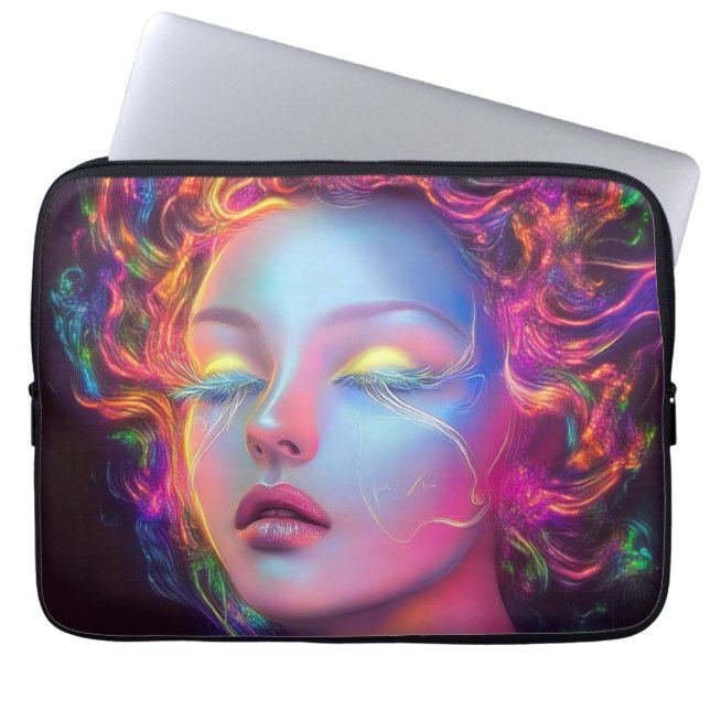 Buitenaardse vrouw met kosmisch haar laptop sleeve (Voorkant)