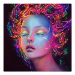 Buitenaardse vrouw met kosmisch haar perfect poster