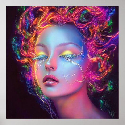 Buitenaardse vrouw met kosmisch haar poster (Voorkant)