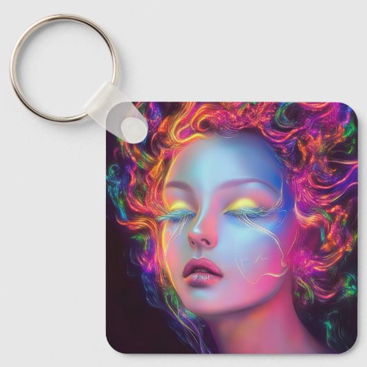 Buitenaardse vrouw met kosmisch haar sleutelhanger (Voorkant)