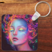 Buitenaardse vrouw met kosmisch haar sleutelhanger (Achterkant)