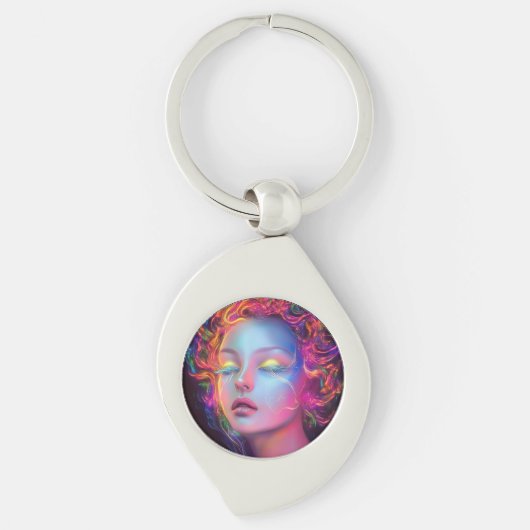 Buitenaardse vrouw met kosmisch haar sleutelhanger (Voorkant)