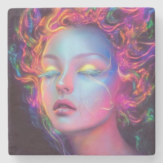 Buitenaardse vrouw met kosmisch haar stenen onderzetter (Voorkant)