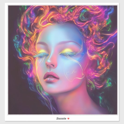 Buitenaardse vrouw met kosmisch haar sticker (Vel)