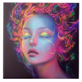 Buitenaardse vrouw met kosmisch haar tegeltje