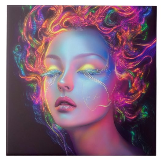 Buitenaardse vrouw met kosmisch haar tegeltje (Voorkant)