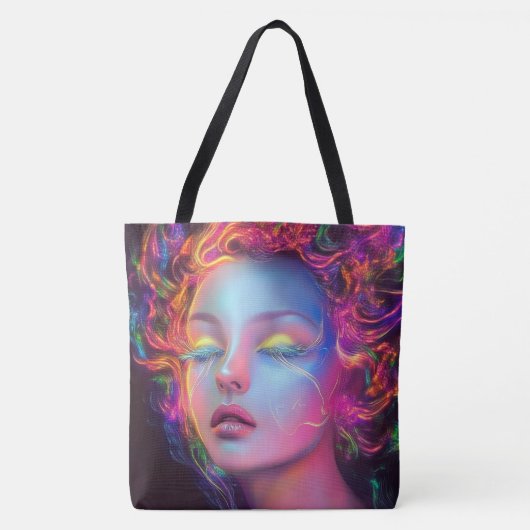 Buitenaardse vrouw met kosmisch haar tote bag (Voorkant)