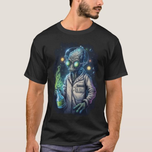 Buitenaardse wetenschapper UFO-ruimte buitenaards T-shirt (Voorkant)