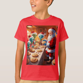 buitenaardse wezens helpen kerstman koekjes bakken t-shirt