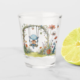 Buitenaardse wezens in de tuin met wilde bloemen shot glas