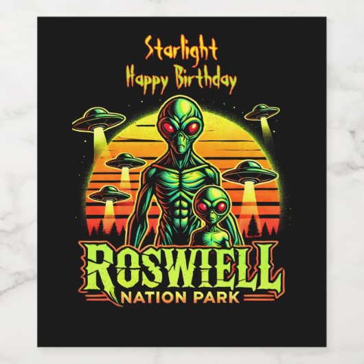 Buitenaardse wezens in het Roswell Nation Park Wijn Etiket (Enkel label)