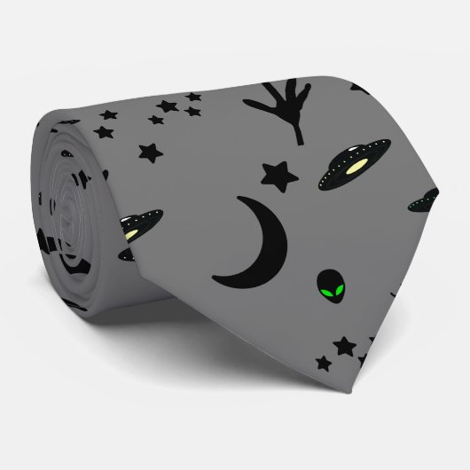 Buitenaardse wezens, sterren en ruimteschepen stropdas (Opgerold)