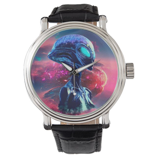 Buitenaardse Wijsheid Psychedelische Scifi Kunst Horloge (Voorkant)